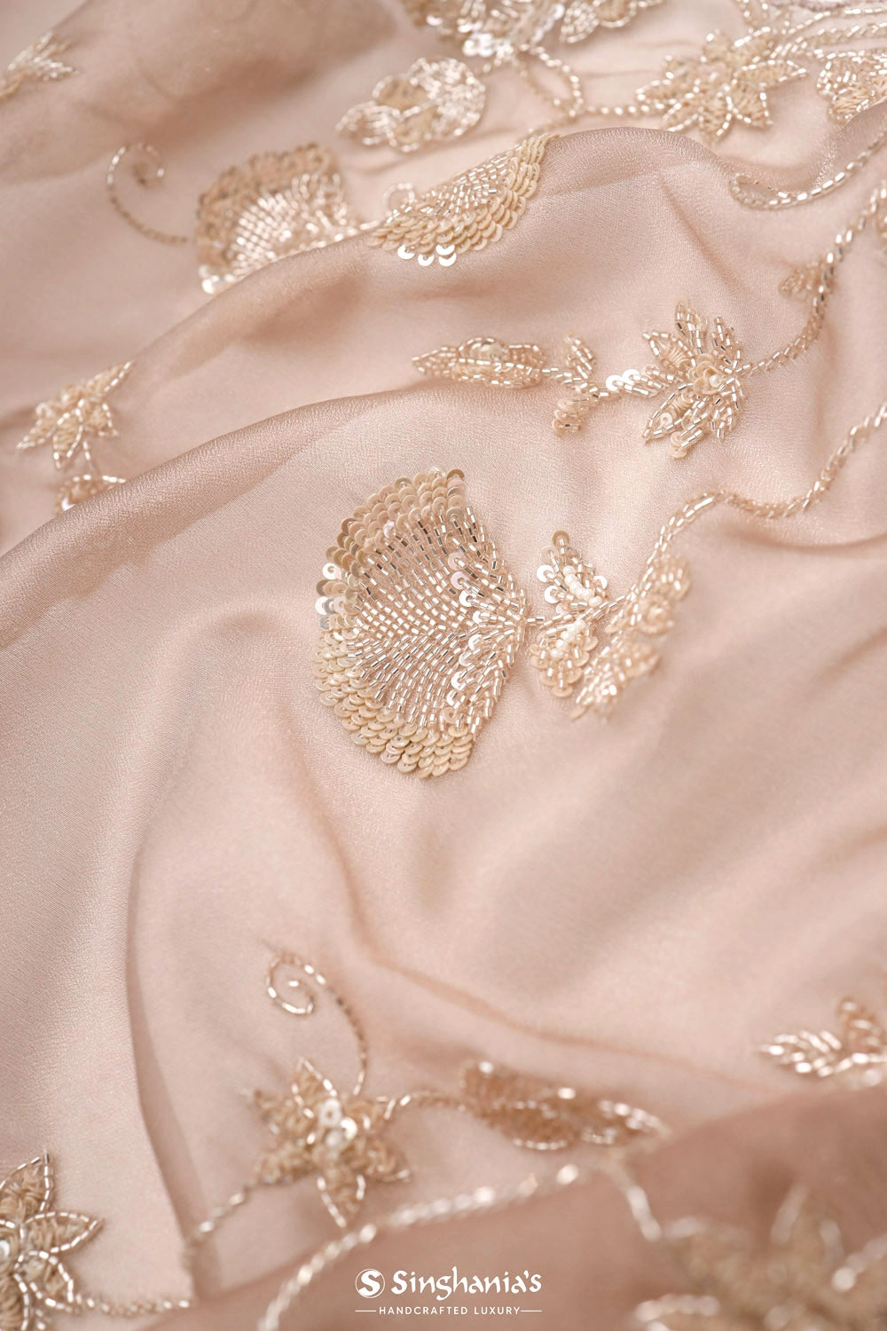 Sand Brown Organza Handcrafted Saree