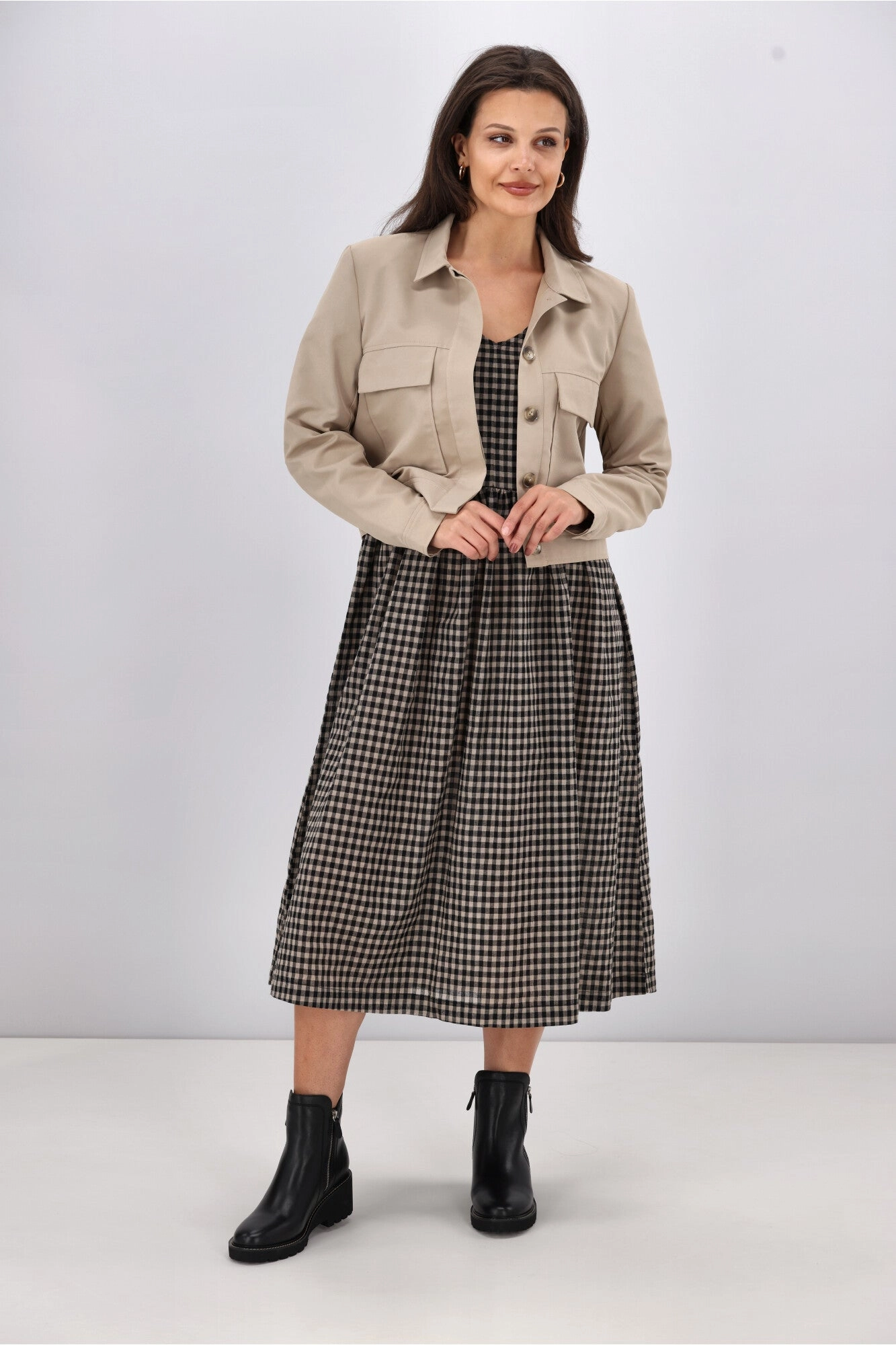 Shine On Label Sienna Midi Dress Black Check
