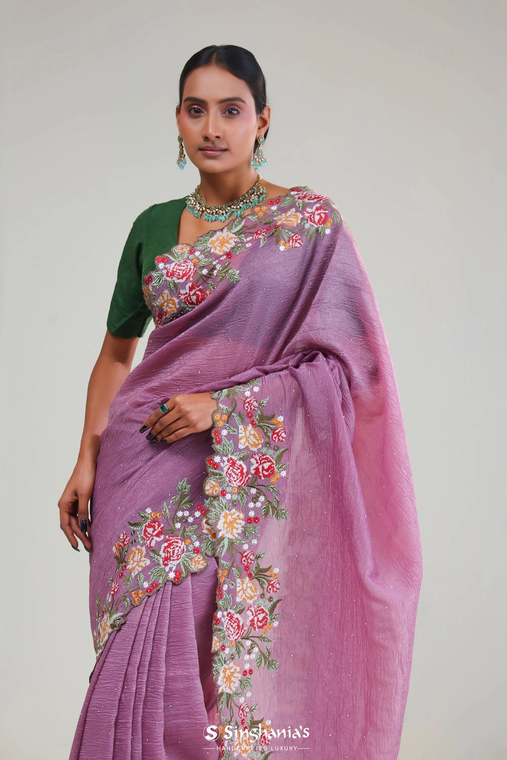 Sky Magenta Crafted Tissue Saree
