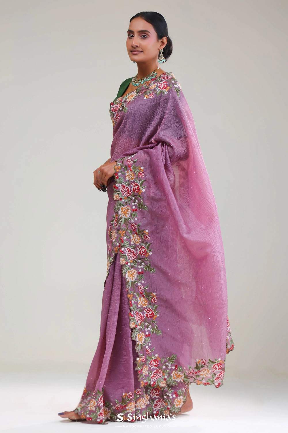 Sky Magenta Crafted Tissue Saree