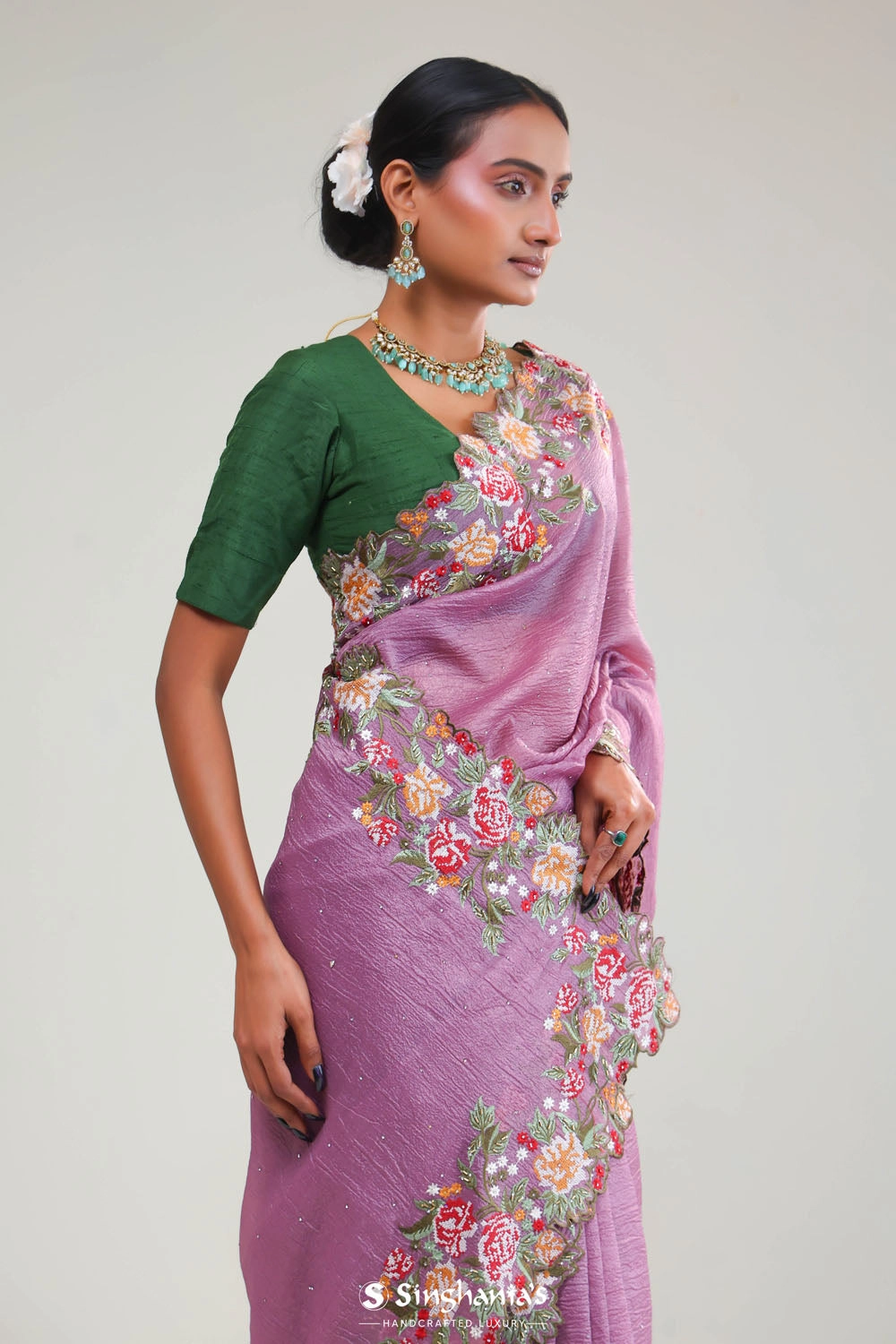Sky Magenta Crafted Tissue Saree