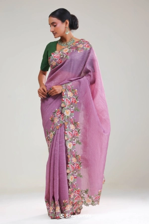 Sky Magenta Crafted Tissue Saree
