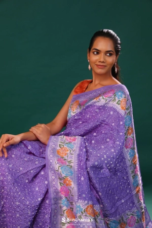 Sovereign Purple Butti Bandhani Silk Saree