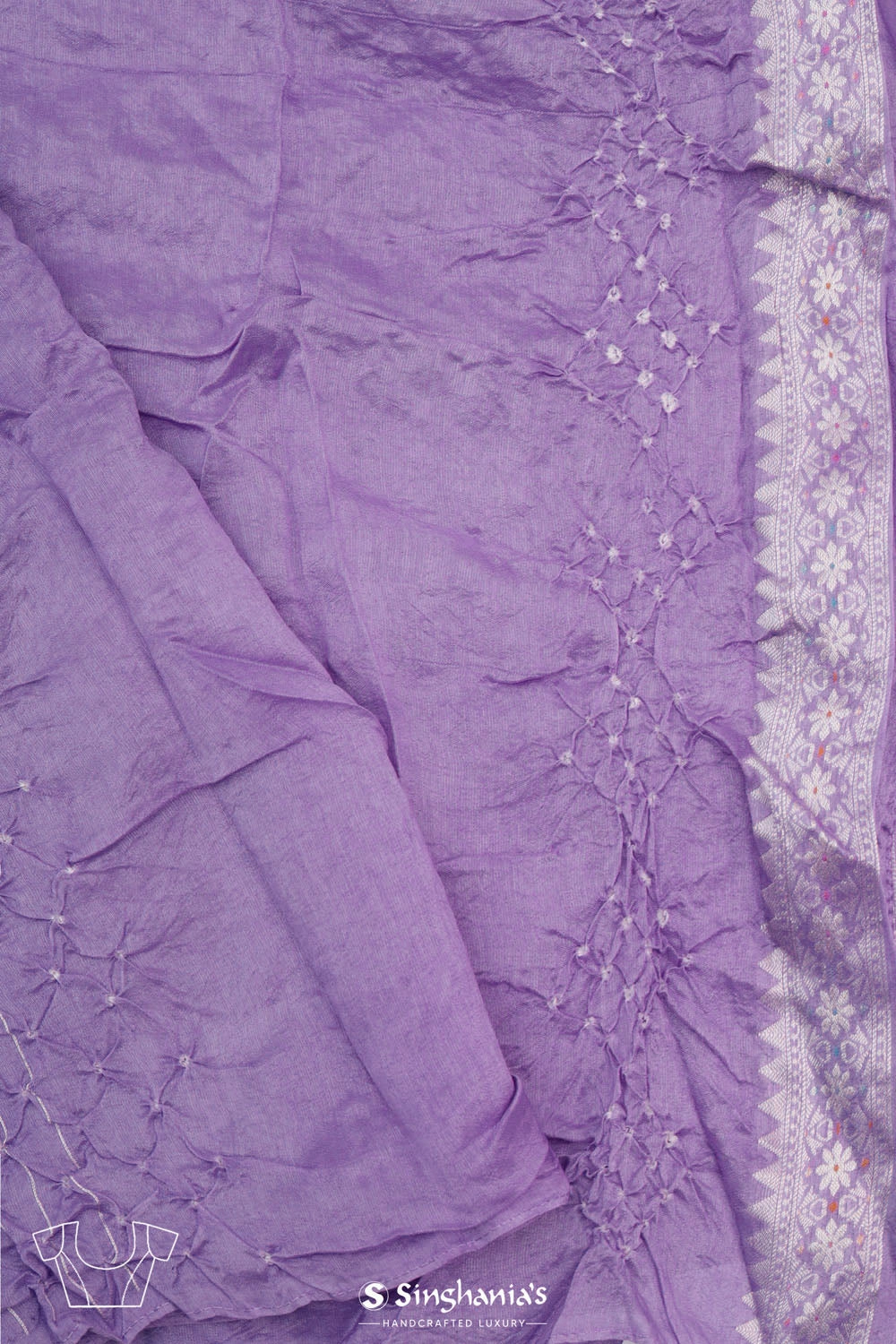 Sovereign Purple Butti Bandhani Silk Saree