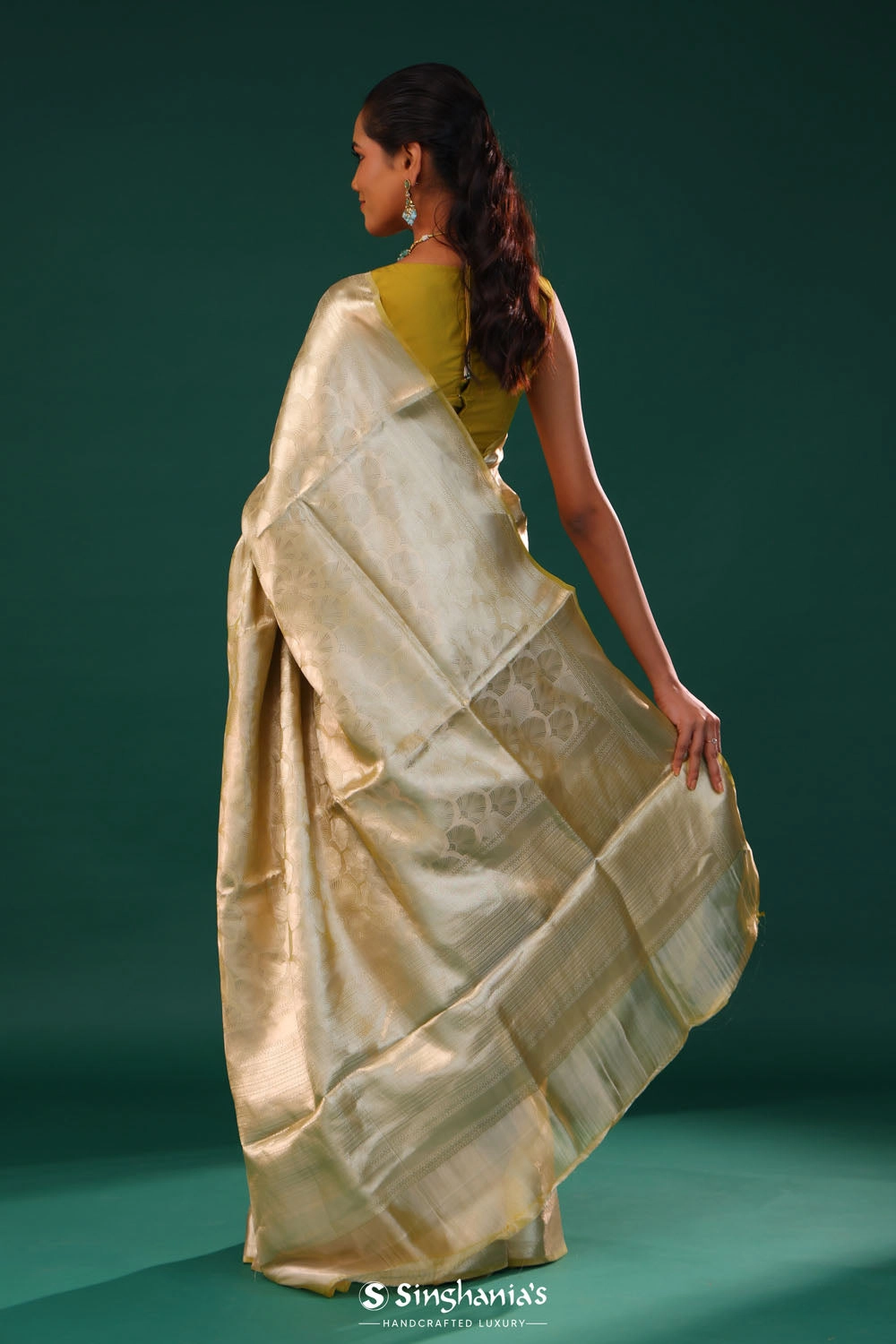Spinach Green Jaal Tissue Banarasi Saree