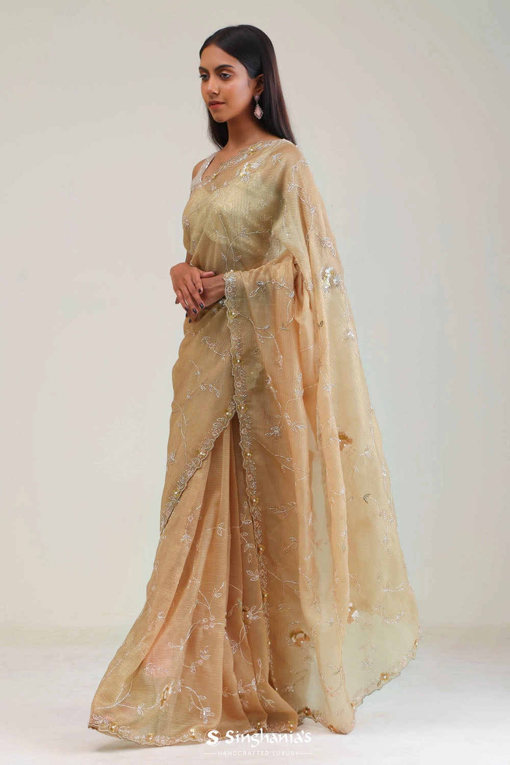 Sunset Gold Crafted Tissue Saree