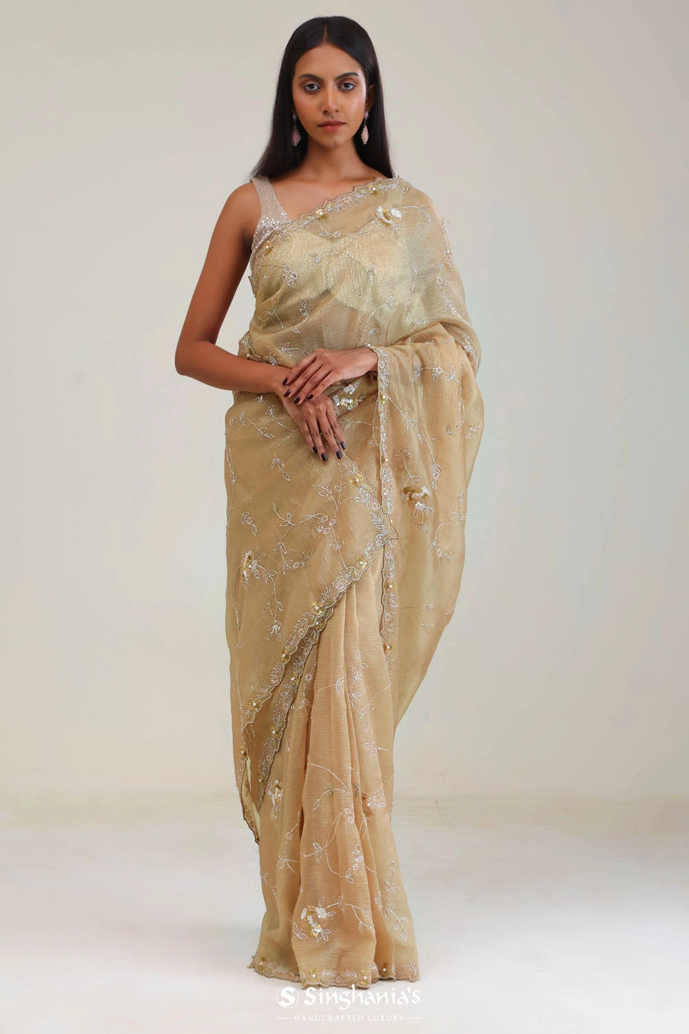 Sunset Gold Crafted Tissue Saree