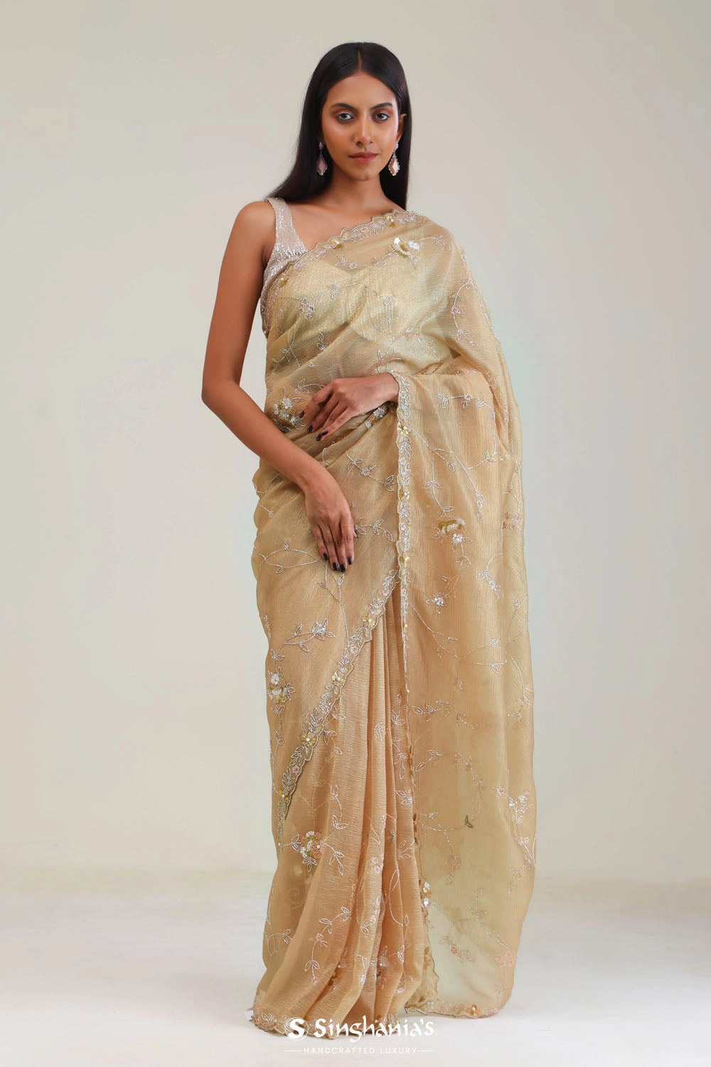Sunset Gold Crafted Tissue Saree