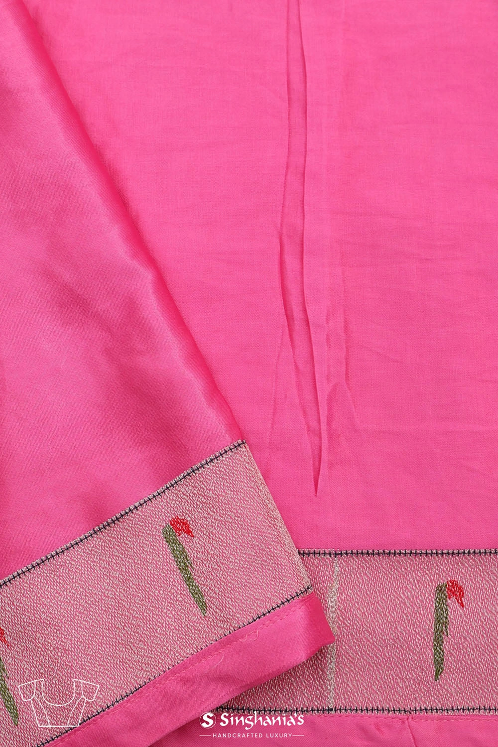 Taffy Pink Designer Organza Saree With Paithani Border