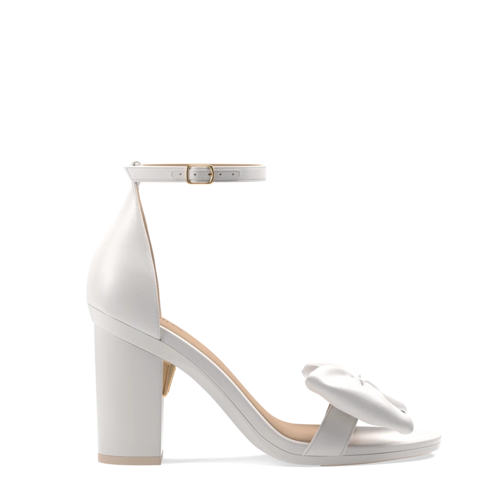 The Pashionista - White Satin Bow   Block Heel Kit 4 White - FINAL SALE
