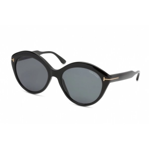 Tom Ford Women's Sunglasses - Shiny Black Plastic Oval Frame Smoke Lens | FT0763 01A