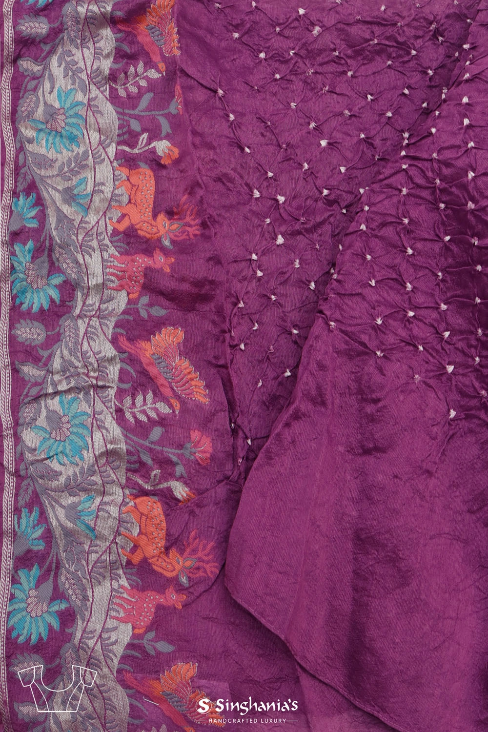 Traditional Purple Butti Bandhani Silk Saree