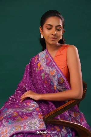 Traditional Purple Butti Bandhani Silk Saree