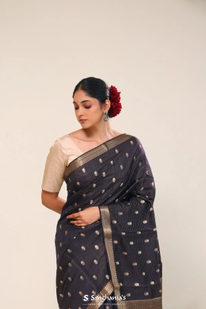 True Black Chiniya Banarasi Silk Saree