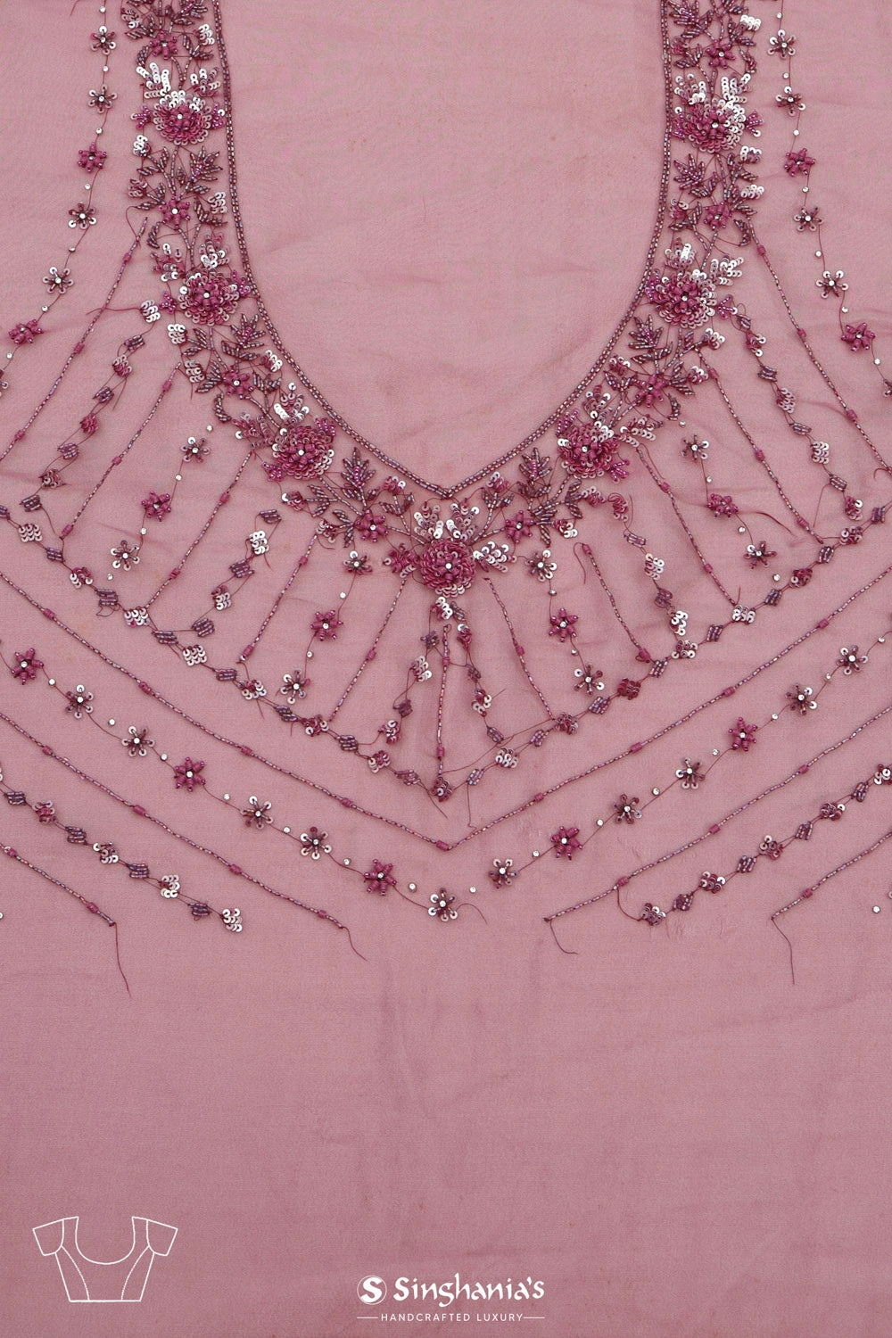 Tyrian Purple Organza Handcrafted Saree