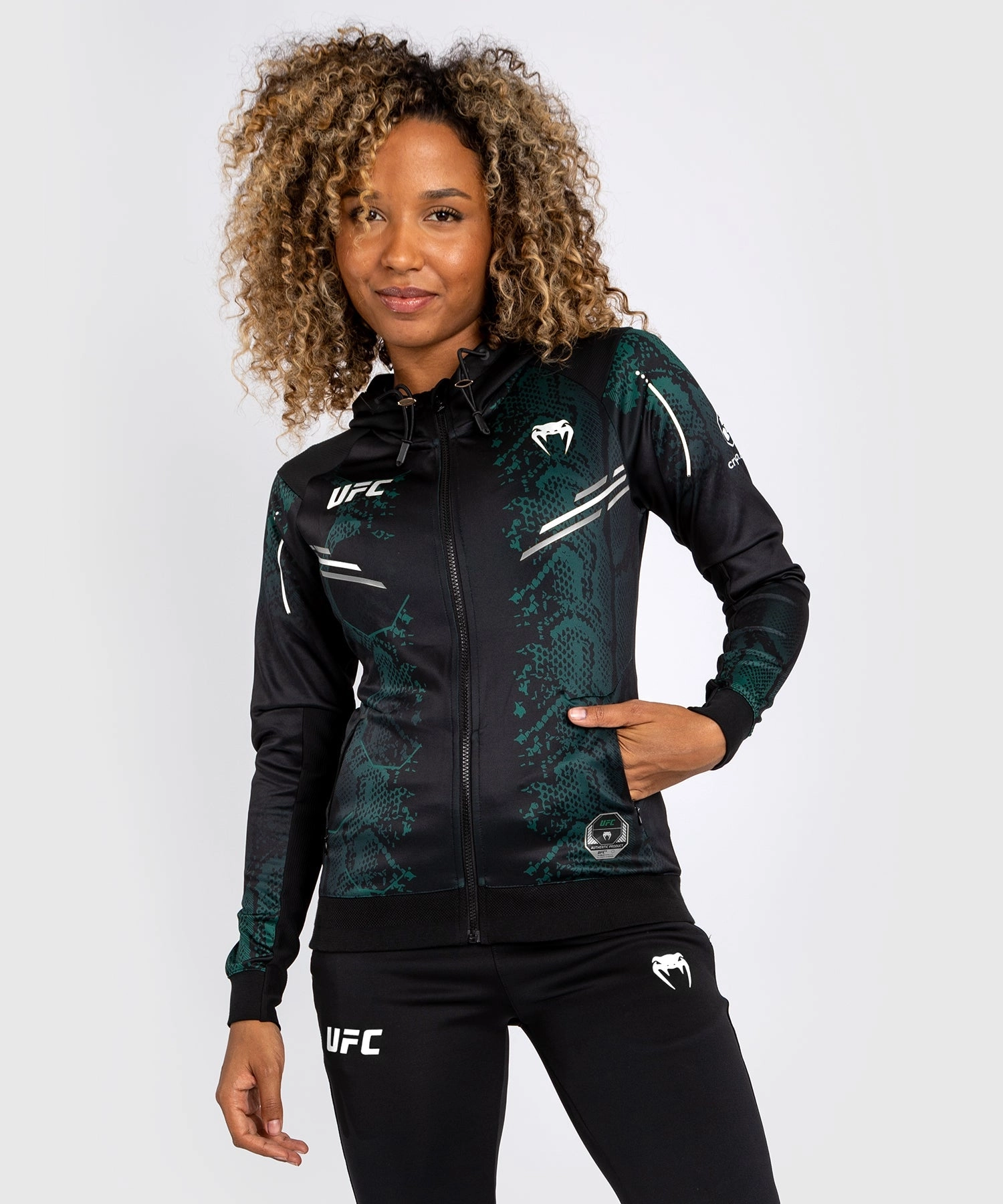 UFC Adrenaline by Venum  Personalized Authentic Fight Night Women’s Walkout Hoodie - Emerald Edition - Green/Black