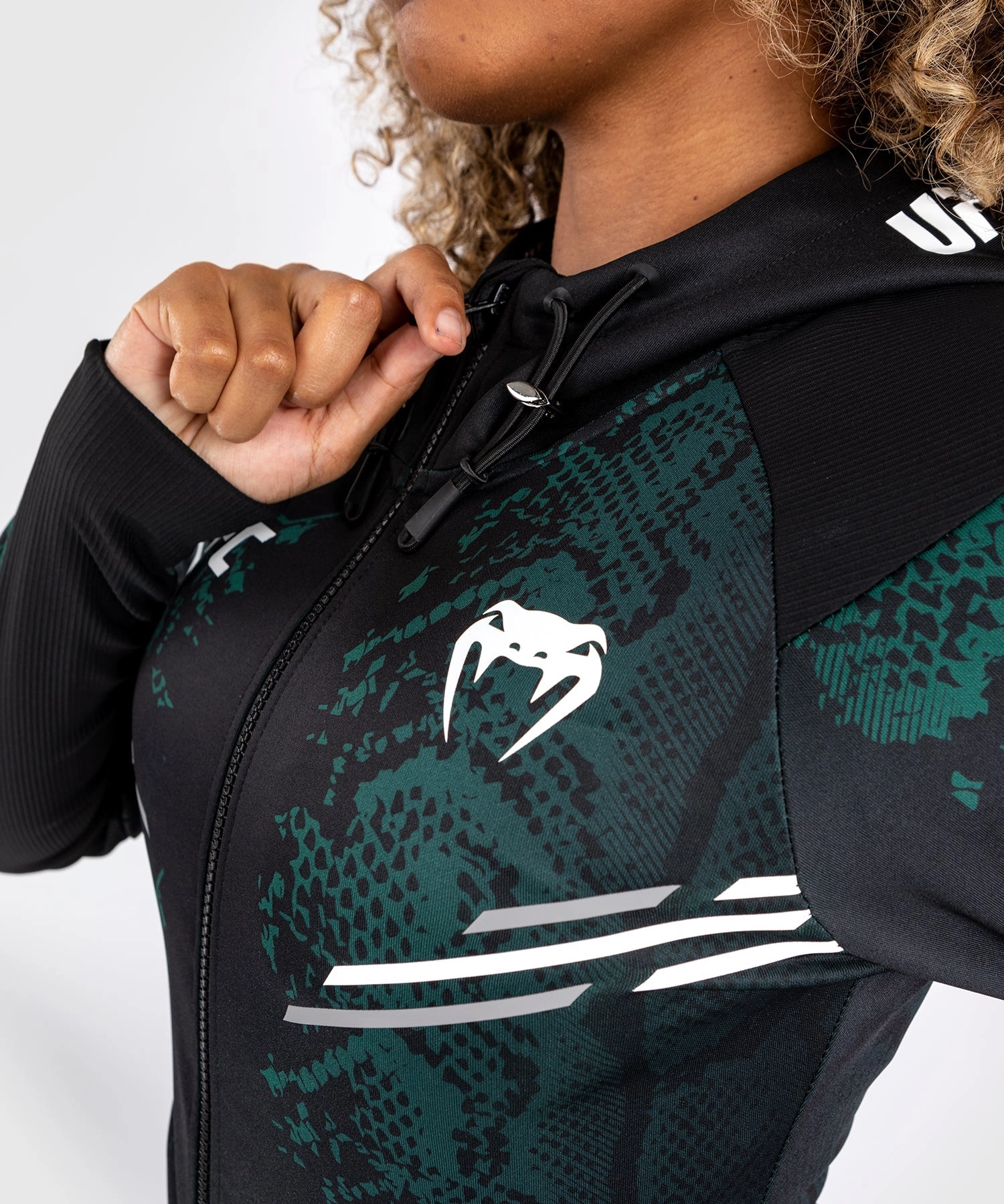 UFC Adrenaline by Venum  Personalized Authentic Fight Night Women’s Walkout Hoodie - Emerald Edition - Green/Black