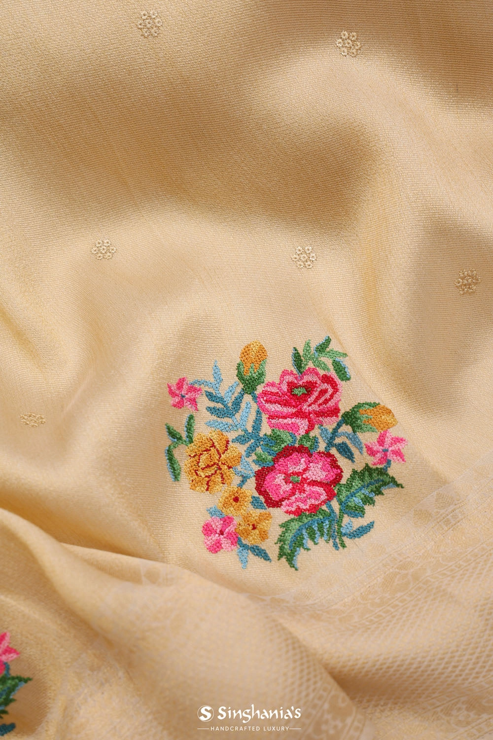 Vanilla Gold Tissue Embroidery Saree