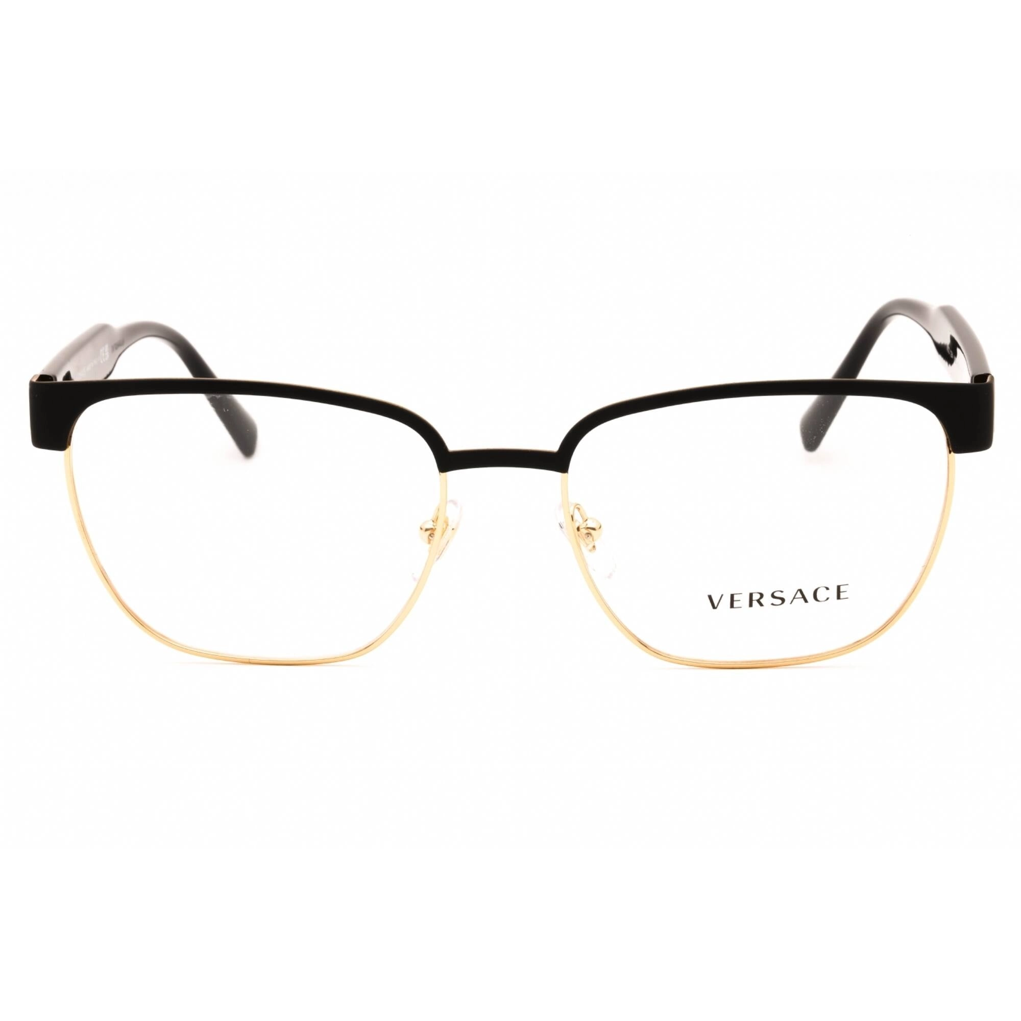 Versace Men's Eyeglasses - Matte Black/Gold Metal Square Full Rim Frame | VE1264 1436