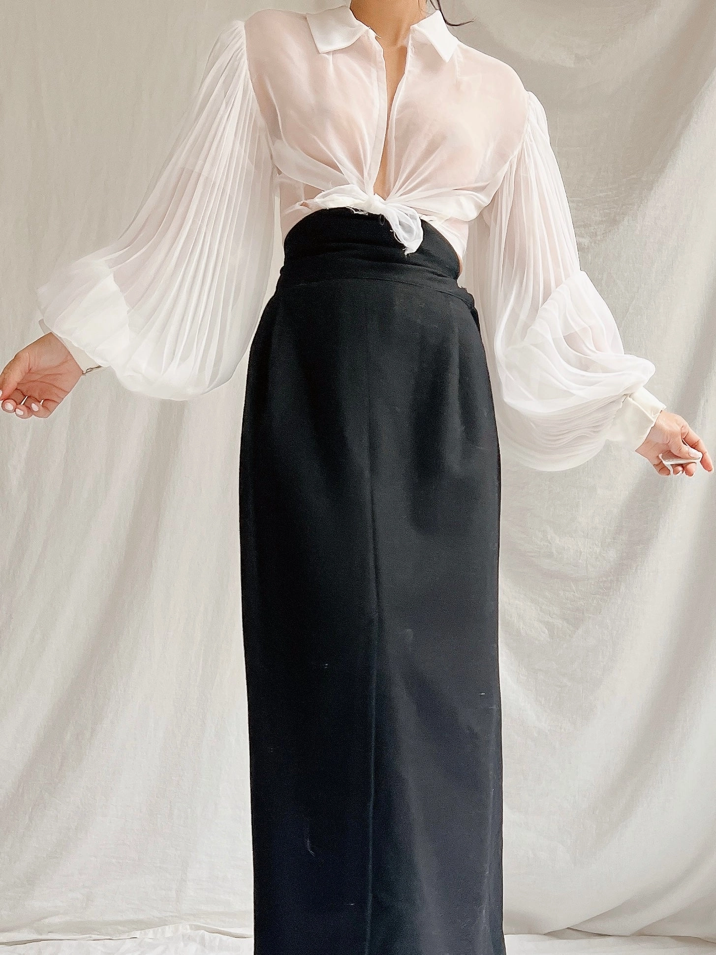 Vintage Balloon Pleated Sleeves Top - XS/S