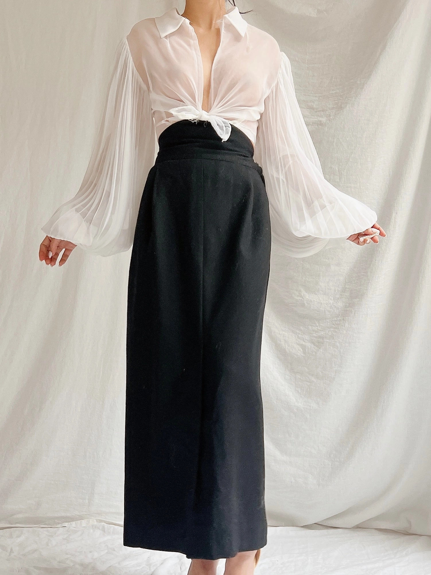 Vintage Balloon Pleated Sleeves Top - XS/S