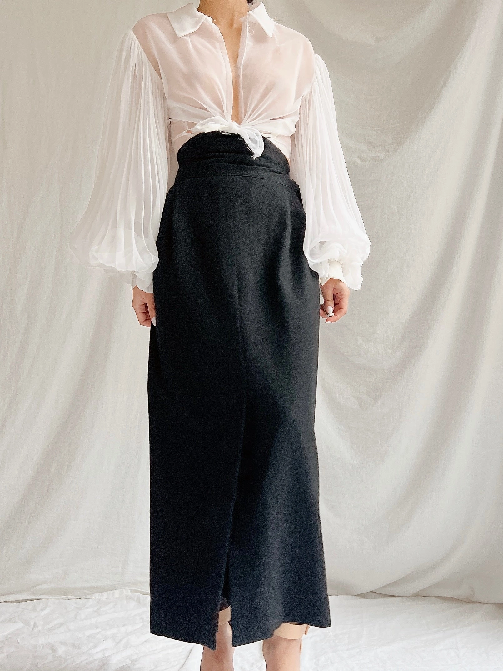 Vintage Balloon Pleated Sleeves Top - XS/S