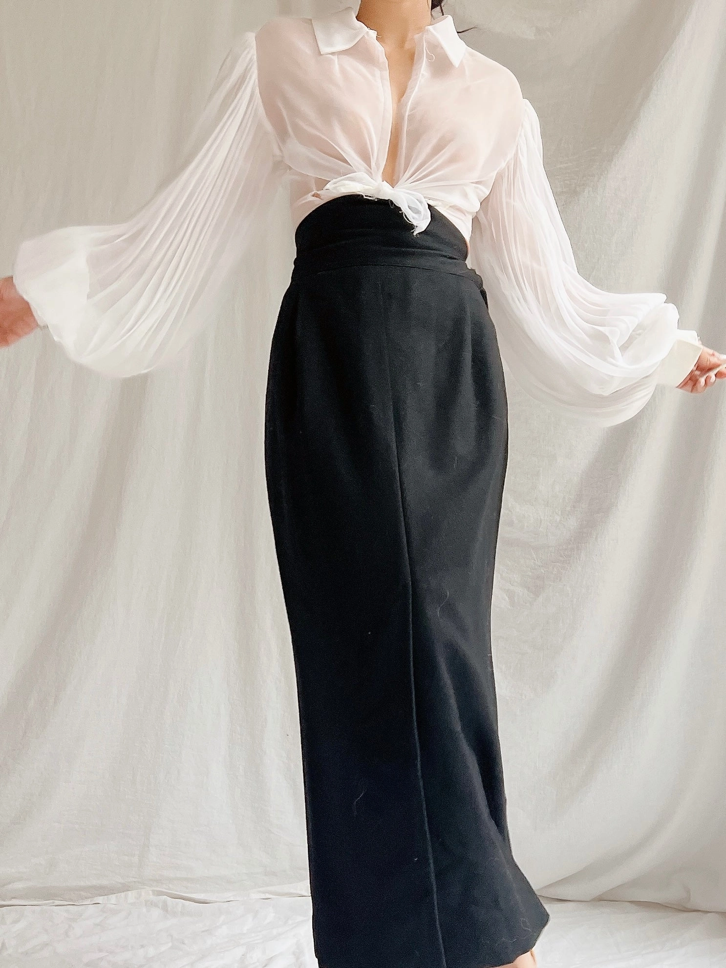 Vintage Balloon Pleated Sleeves Top - XS/S