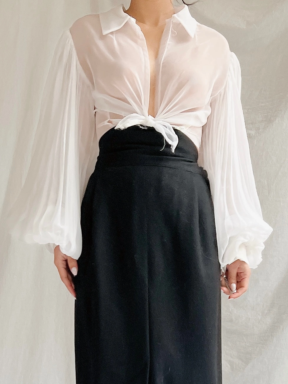 Vintage Balloon Pleated Sleeves Top - XS/S