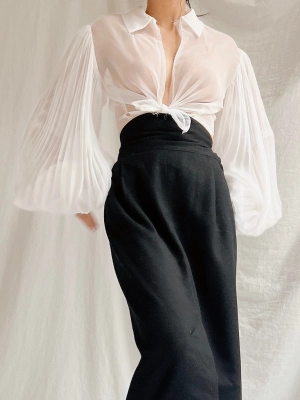 Vintage Balloon Pleated Sleeves Top - XS/S