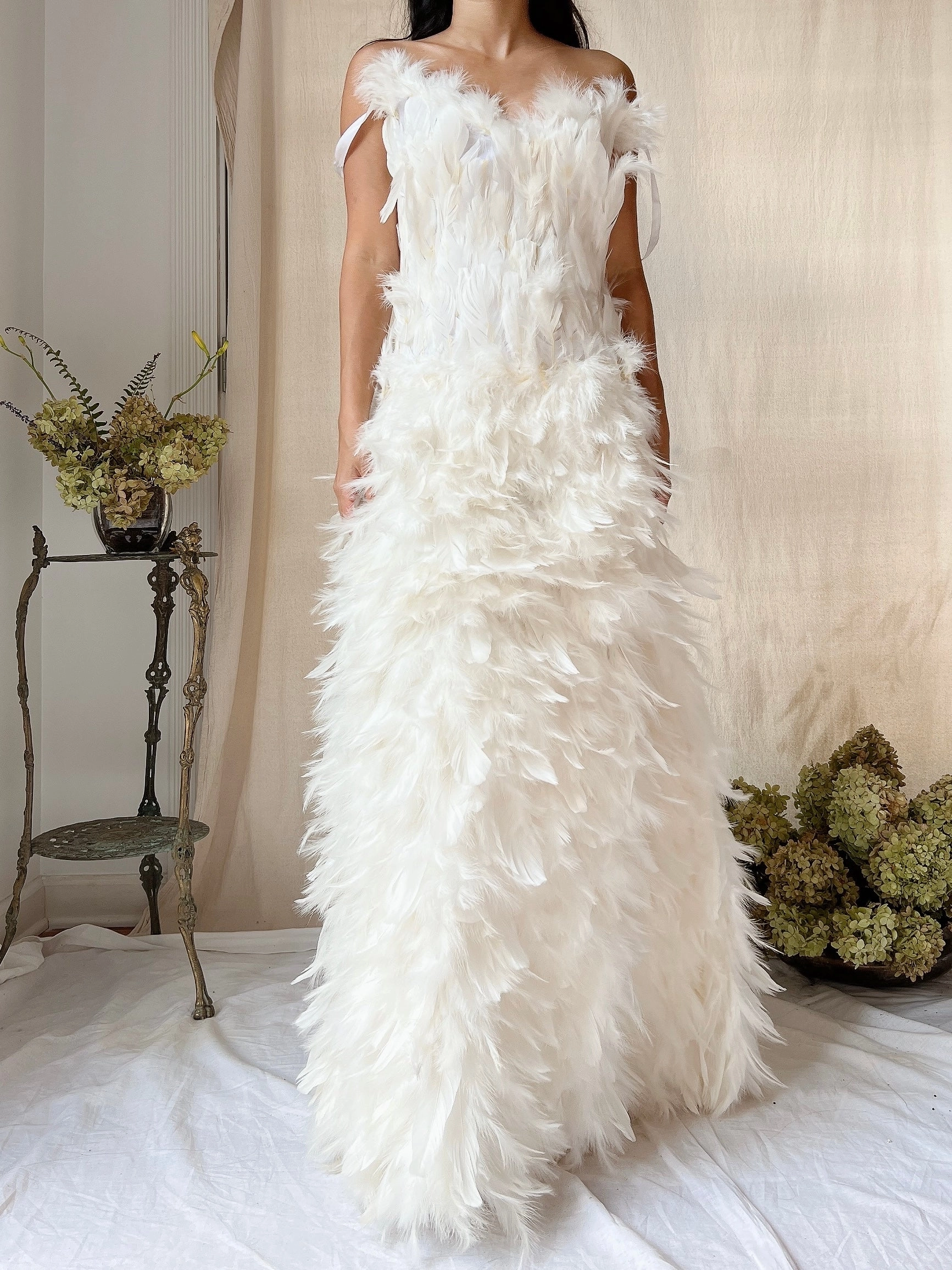 Vintage Ivory Feather Gown - M