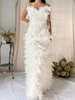 Vintage Ivory Feather Gown - M