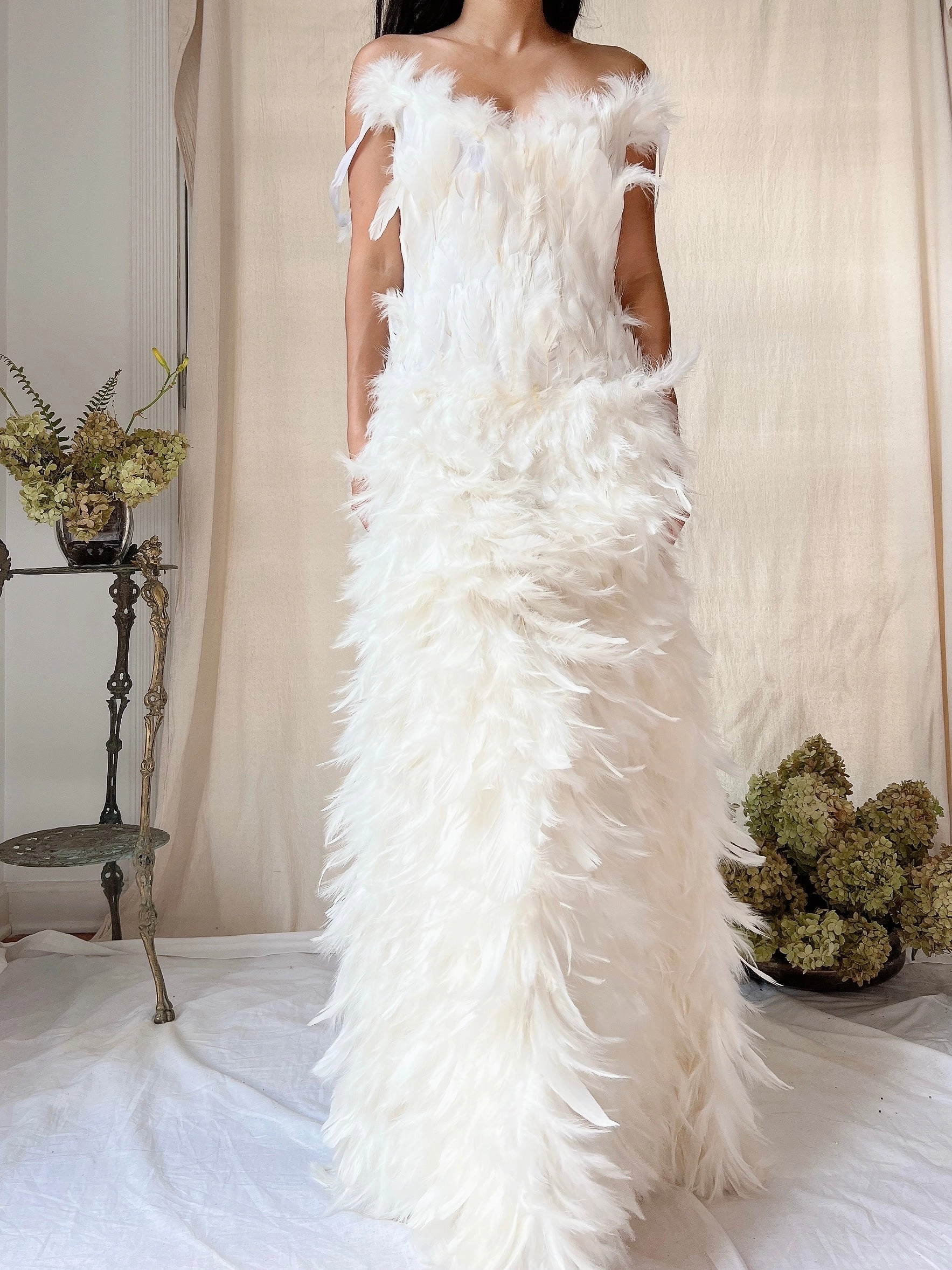 Vintage Ivory Feather Gown - M
