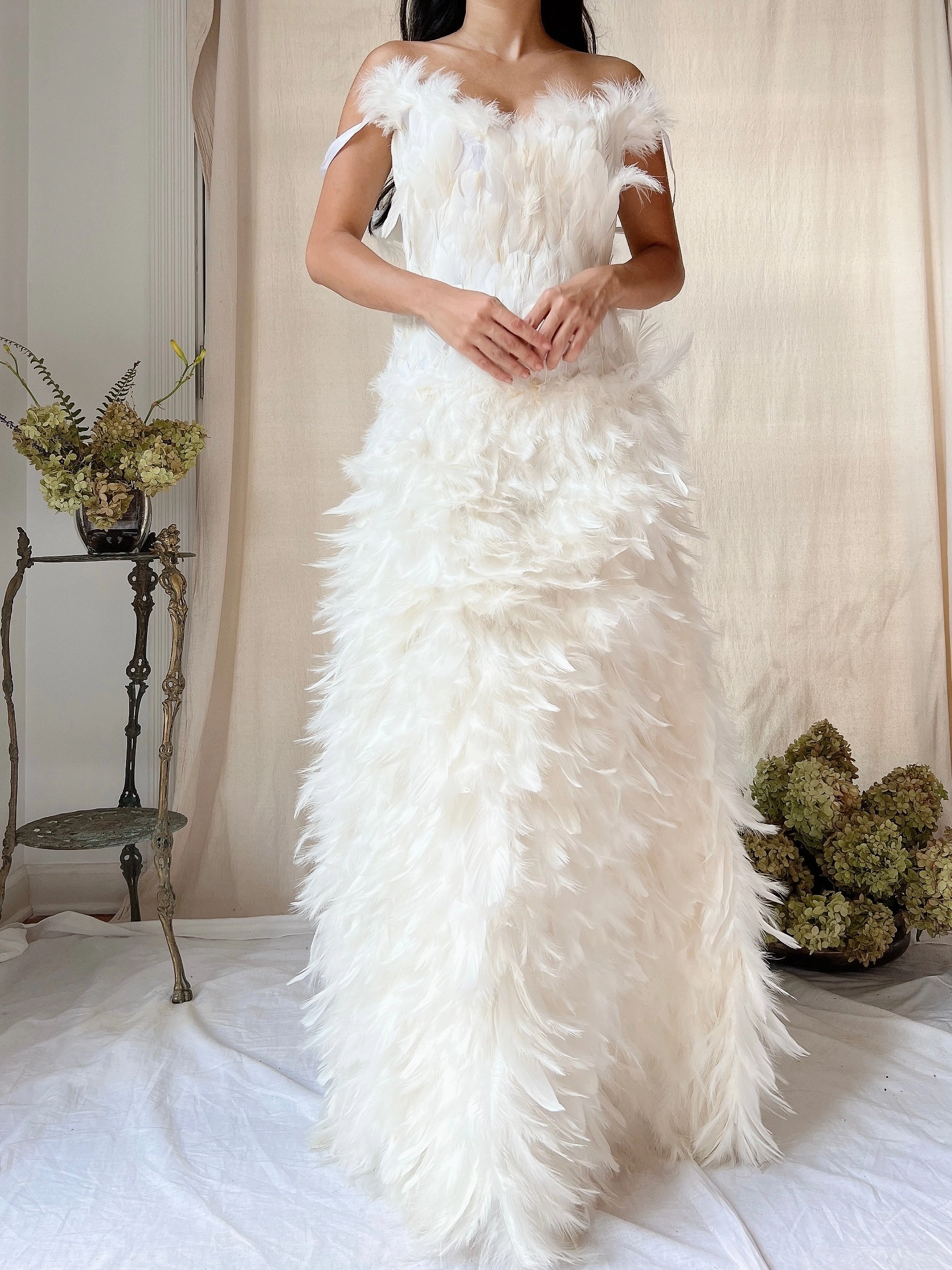 Vintage Ivory Feather Gown - M