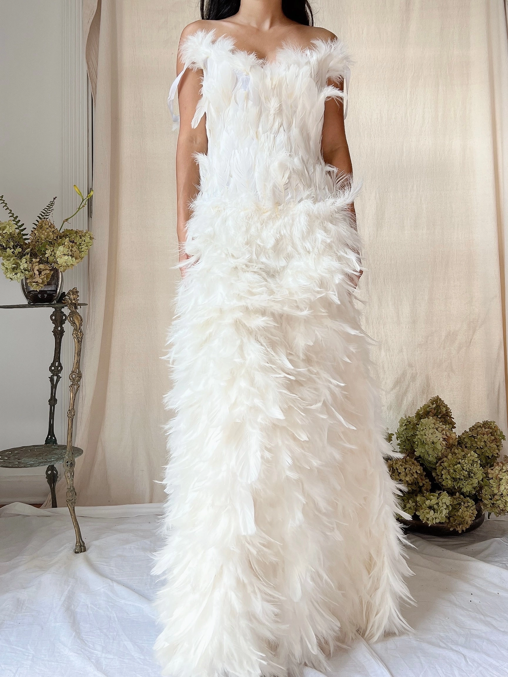 Vintage Ivory Feather Gown - M