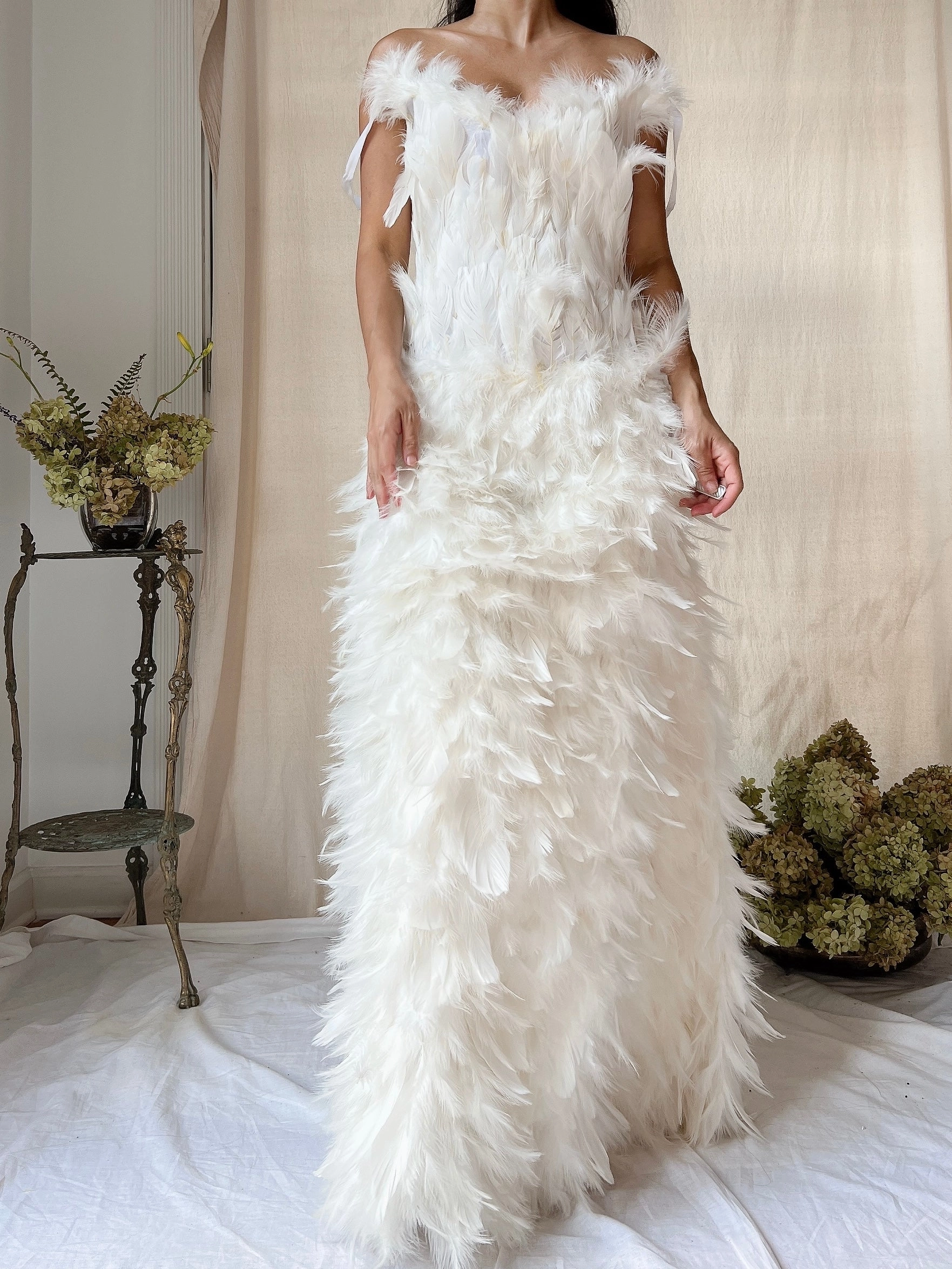 Vintage Ivory Feather Gown - M