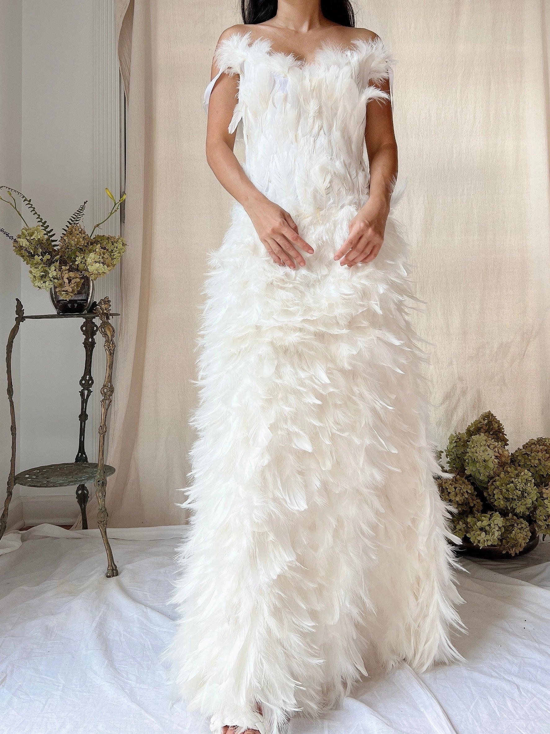 Vintage Ivory Feather Gown - M