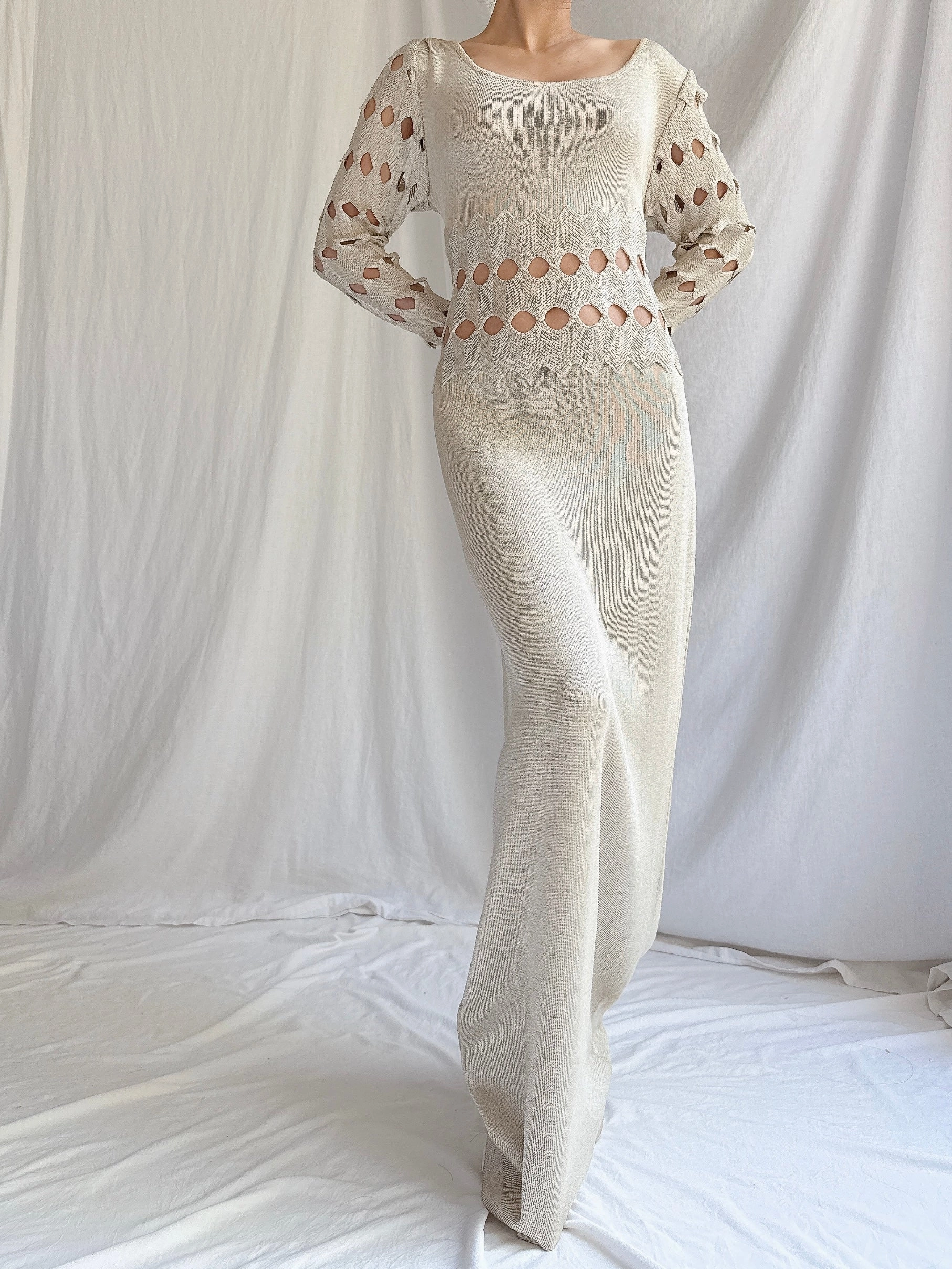 Vintage Nora Attalai Italy Knit Cutout Gown - S-M