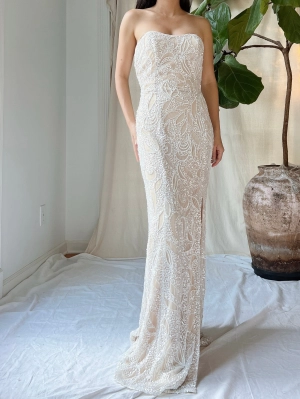Y2K Ivory/Nude Beaded Gown - S
