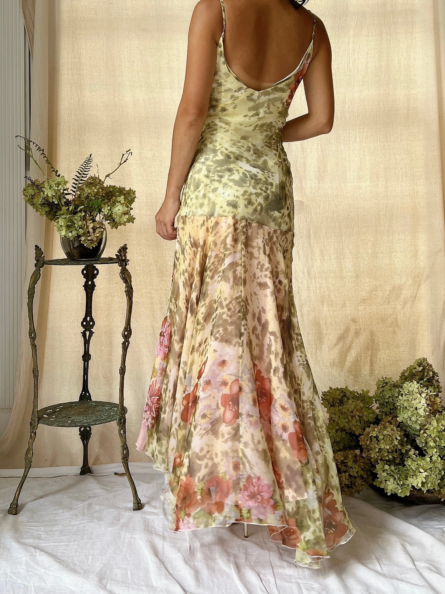 Y2K Pink Silk Hi-Low Floral Dress - M