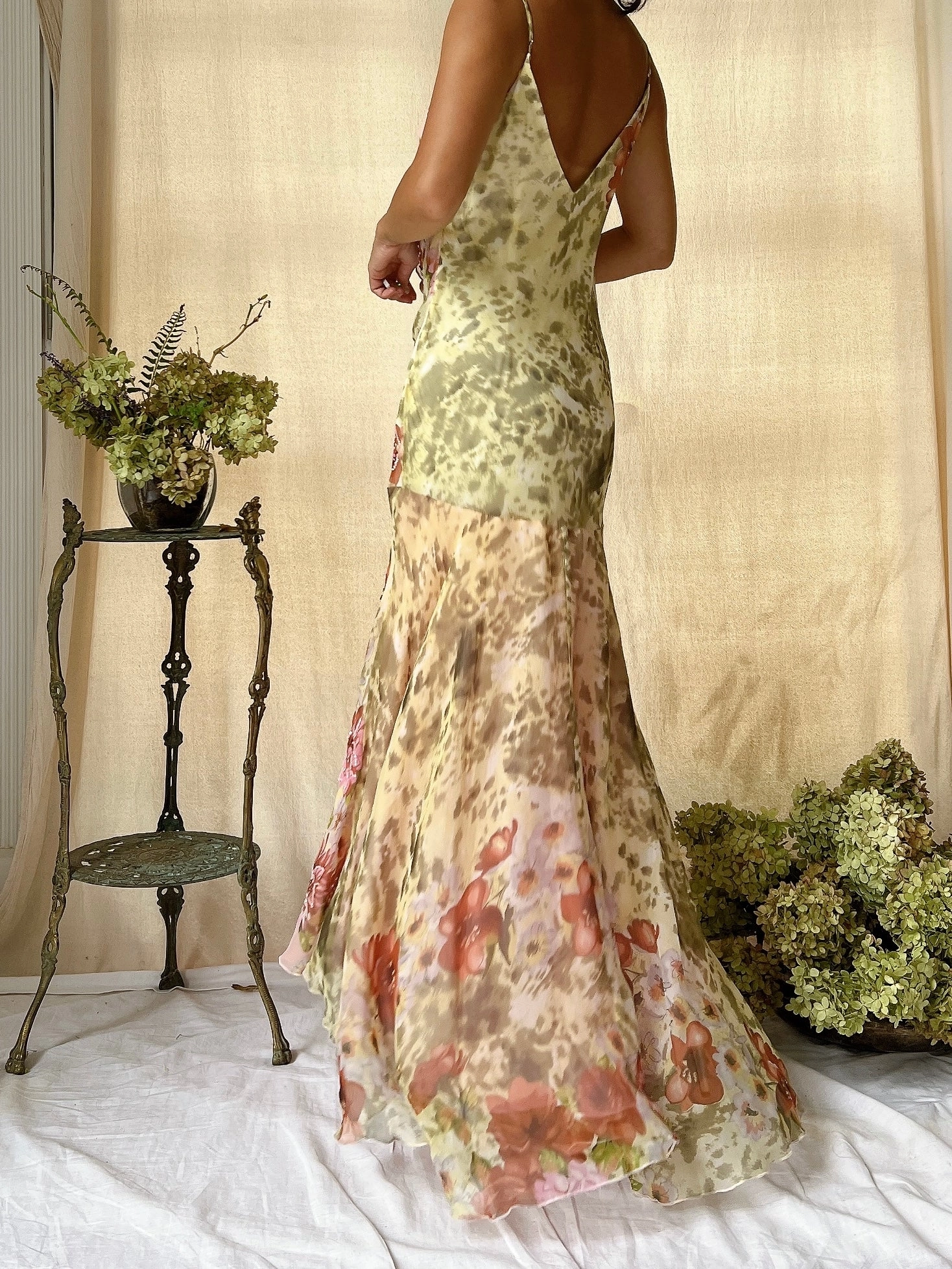 Y2K Pink Silk Hi-Low Floral Dress - M